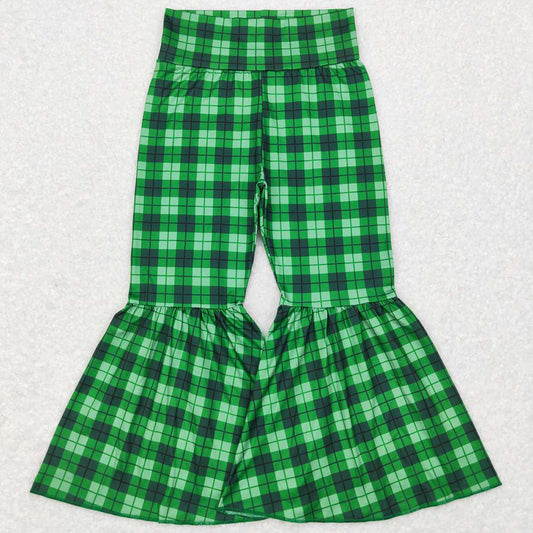 Baby Girls Pants Green Plaid St Patrick Day Bell Bottom Pants P0341