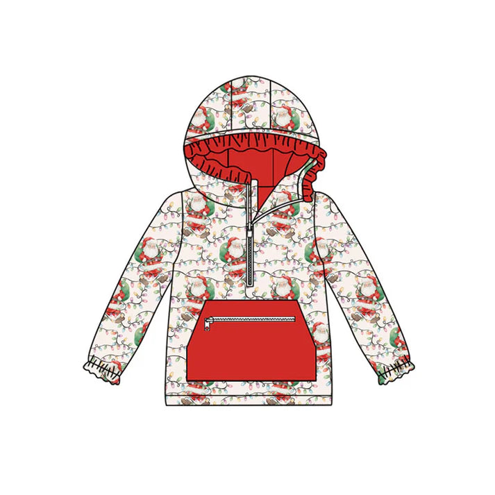 Preorder(moq 5)Baby Girls Santa Lights Plaid Christmas Pockets Zipper Hoodie Tops 8.30