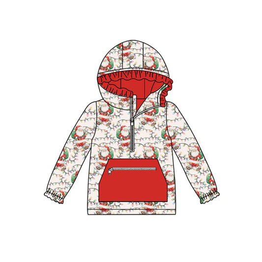 Preorder(moq 5)Baby Girls Santa Lights Plaid Christmas Pockets Zipper Hoodie Tops 8.30