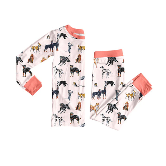Preorder (moq 5)Baby Girls Long Sleeves Dogs Plaid Top Pant Pajamas Set 8.4