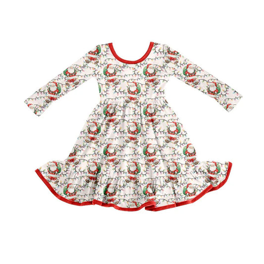 Preorder (moq 5)Baby Girls Santa Lights Plaid Christmas Ruffle Knee Length Dresses 8.30