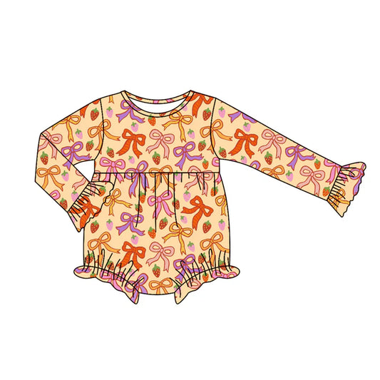 Preorder moq 5 Baby Infant Girls Long Sleeves Colorful Bows Strawberry Plaid Ruffle Romper 7.12
