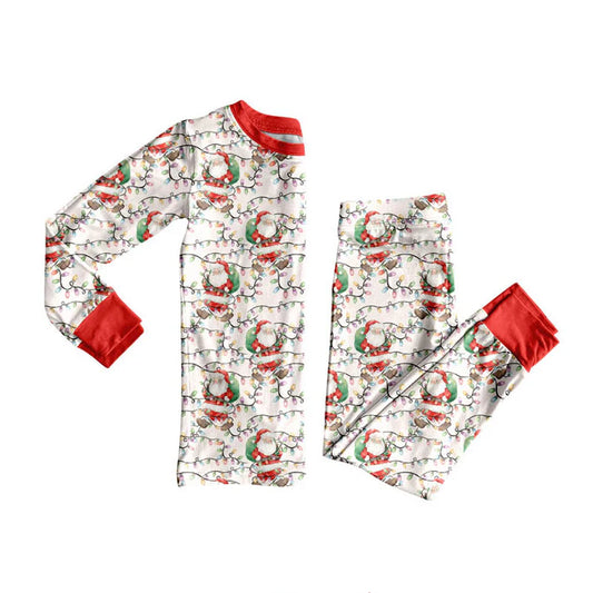 Preorder (moq 5)Baby Girls Santa Lights Plaid Top Pants Christmas Pajamas Sets 8.30