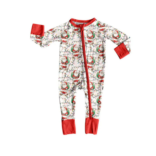Preorder(moq 5)Baby Girls Santa Lights Plaid Christmas Zipper Footie Rompers 8.30
