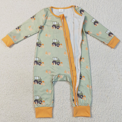 Baby Boys Rompers Green Long Sleeves Pumpkins Trucks Zipper Rompers LR2335 7.18