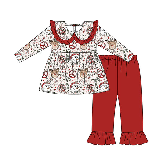 Preorder (moq 5)Baby Girls Long Sleeves Santa Deer Candy Cane Tunic Ruffle Pants Set 7.29