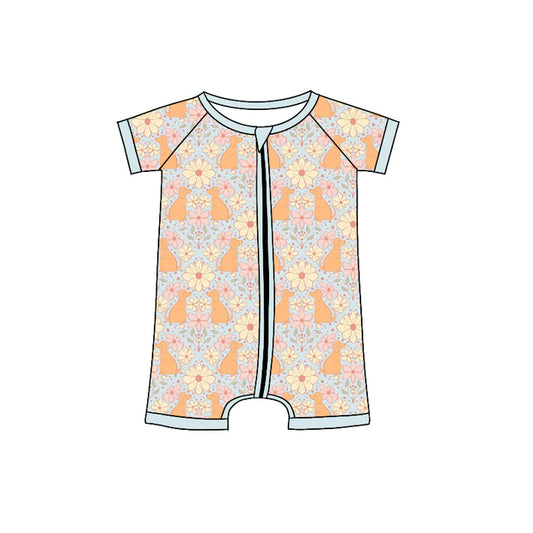 Preorder (moq 5)Baby Girls Colorful Daisy Flowers Dogs Zipper Shorts Rompers 12.6