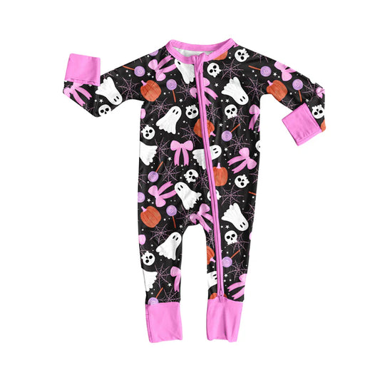 Preorder(moq 5)Baby Infant Boys Long Sleeves Bows Ghosts Halloween Zipper Rompers 7.30