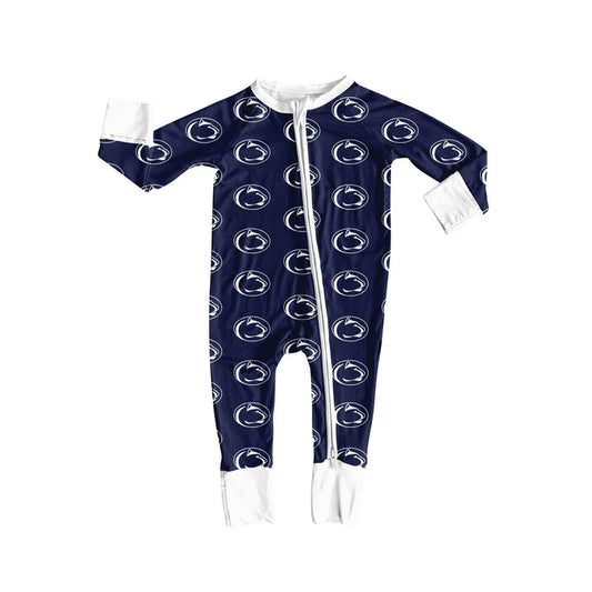 Preorder moq 5 Baby Infant Boys Navy Long Sleeves Leopard Plaid Zipper Romper 7.12