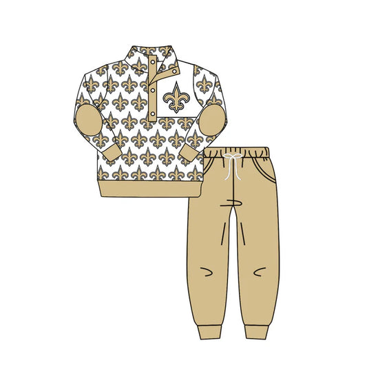 preorder(moq 5) Baby Boys Team Khaki Saint Pullover Top Pants Clothing Sets 7.23