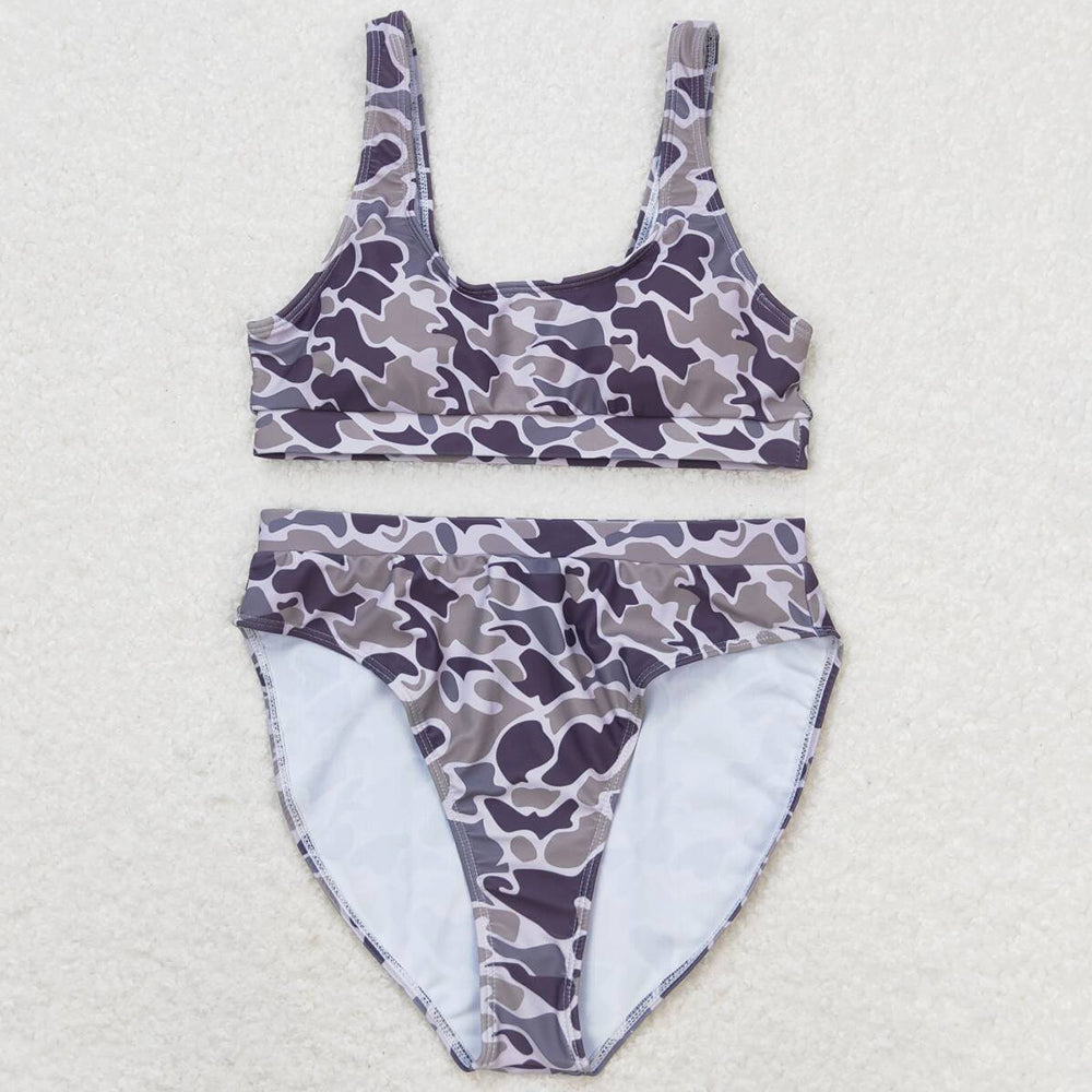 Adult Women Swimsuits Grey Camo Top Bottom Swimsuits Sets S0321