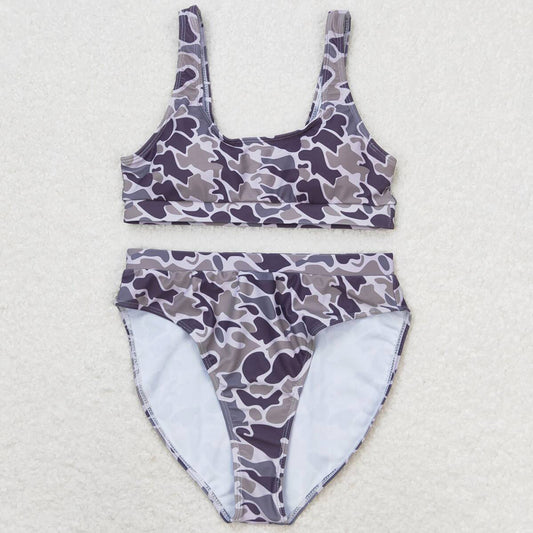 Adult Women Swimsuits Grey Camo Top Bottom Swimsuits Sets S0321