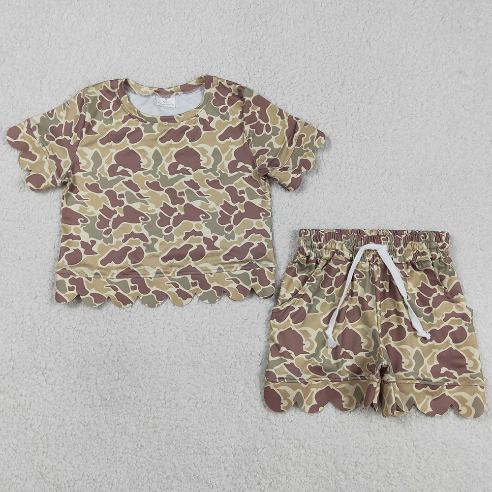 Baby Girls Clothes Southern Khaki Camo Top Scallop Shorts Clothes Set GSSO3224
