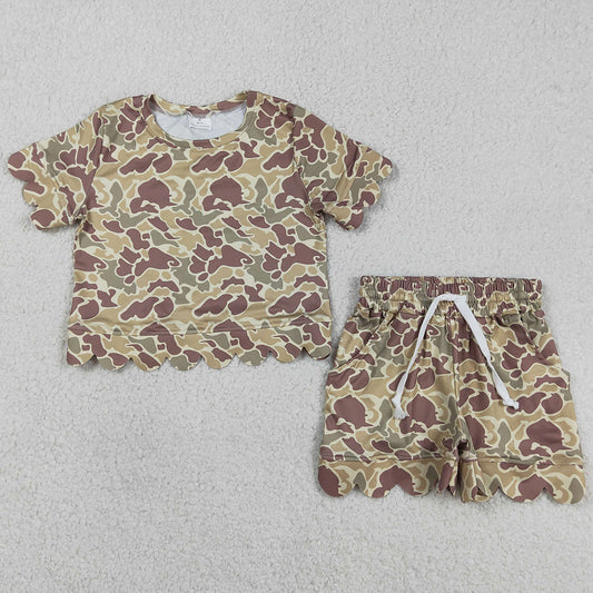 Baby Girls Clothes Southern Khaki Camo Top Scallop Shorts Clothes Set GSSO3224