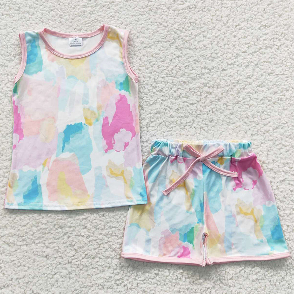 Boutique Baby Girls Clothes Sleeveless Top Colorful Tie Dye Shorts Sets GSSO0321