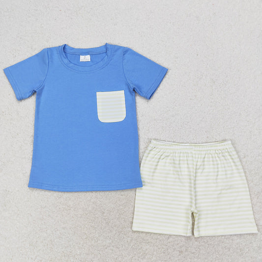 Baby Boys Clothes Blue Pocket Tops Shorts Clothes Sets BSSO0985