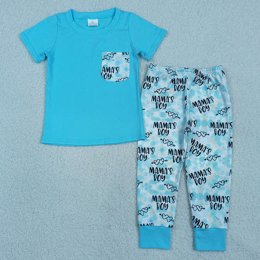 Baby Boys Clothes Mamas Boys Short Sleeve Pocket Top Hearts Leggings Clothes Sets BSPO0587