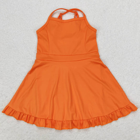 Baby Girls Swimsuits Orange Knit Knee Length Active Wear Dresses S0442