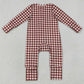 Baby Boys Rompers Red Checked Fall Long Sleeve Zip Convertible Rompers LR3113