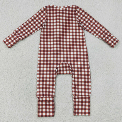 Baby Boys Rompers Red Checked Fall Long Sleeve Zip Convertible Rompers LR3113