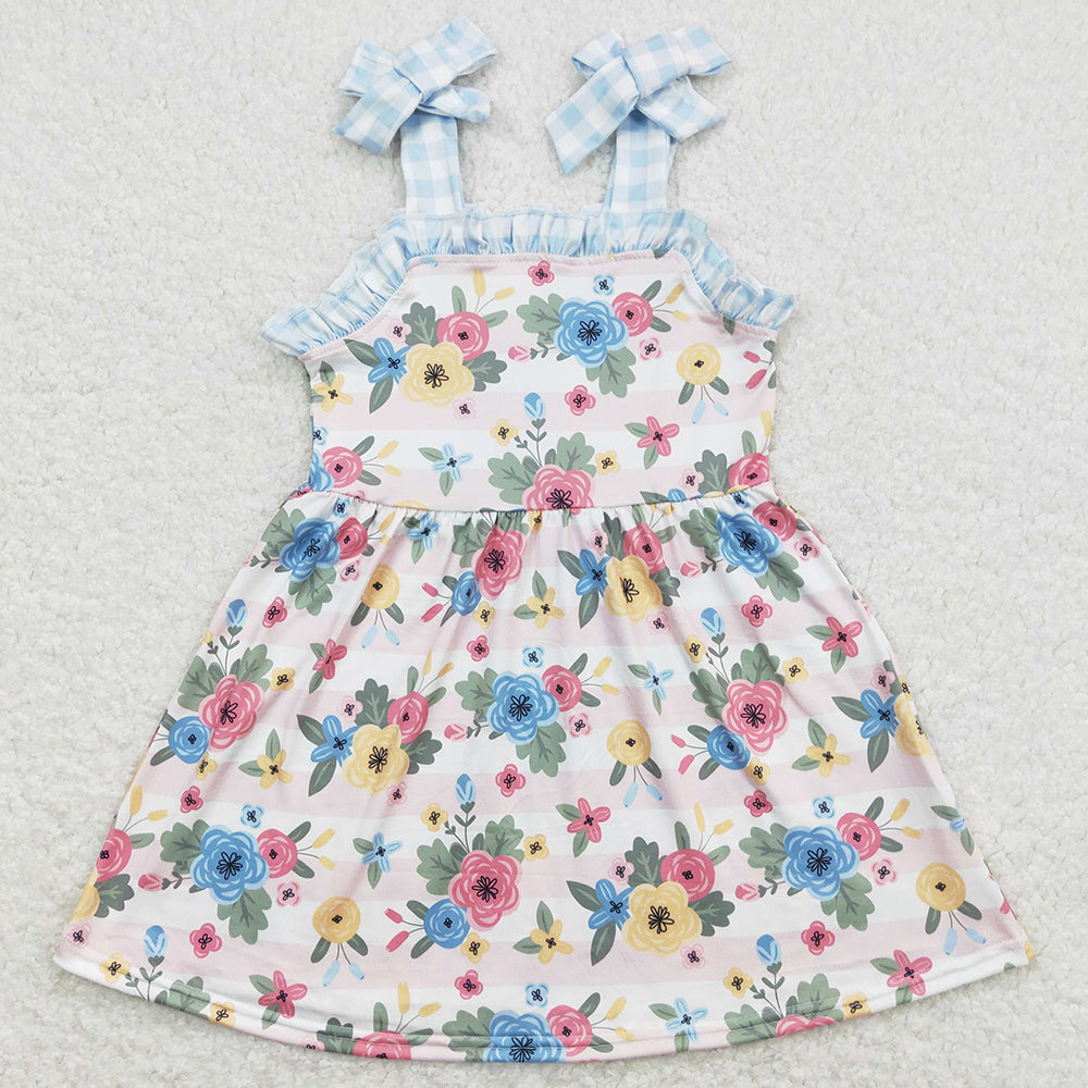 Baby Girls Dress Stripes Flowers Straps Knee Length Dresses GSD0803