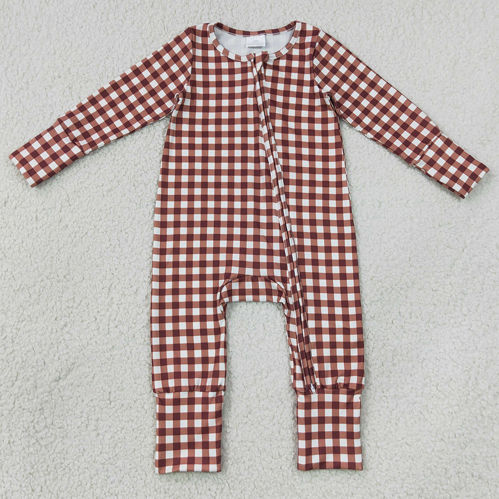 Baby Boys Rompers Red Checked Fall Long Sleeve Zip Convertible Rompers LR3113