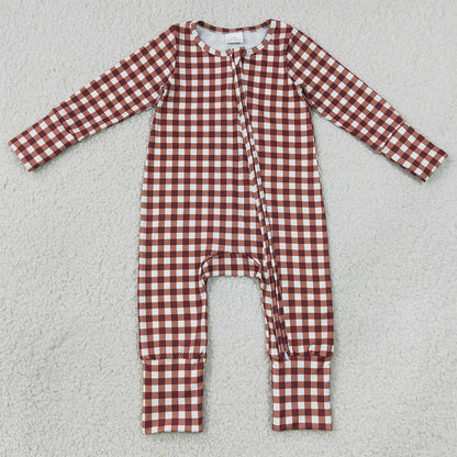 Baby Boys Rompers Red Checked Fall Long Sleeve Zip Convertible Rompers LR3113