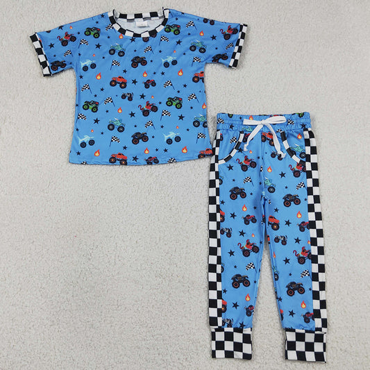 Baby Boys Clothes Motor Cars Flags Top Pockets Jogger Pants Clothes Sets BSPO0628