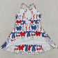 Baby Girls Dress Strap Blue Red Bows 4th Of July Yoga Active Knee Length Dresses GSD4064