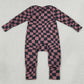 Baby Boys Rompers Brown Black Warped Checkerboard Print Fall Two Way Zip Convertible Rompers LR3115