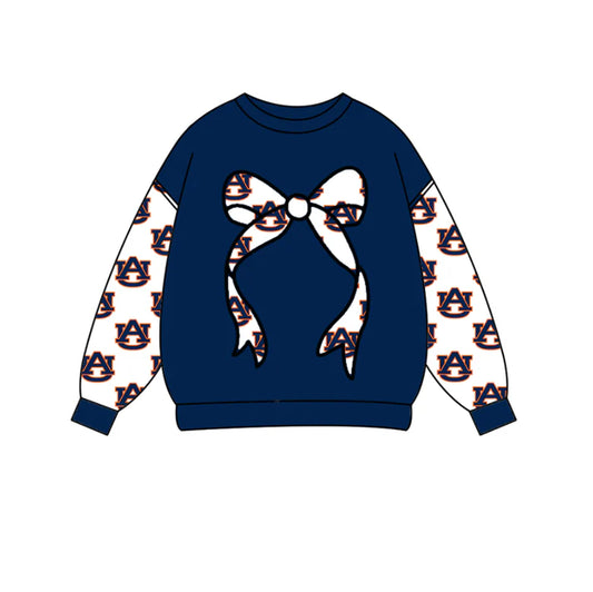 Preorder Moq 5 Baby Girls Navy Long Sleeve AU Bows Team Tee Shirts Top 10.16