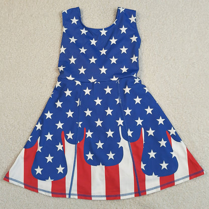 Baby Girls Clothes Stars Stripe Yoga Active Short 4th of July Knee Length Dress GSD3813