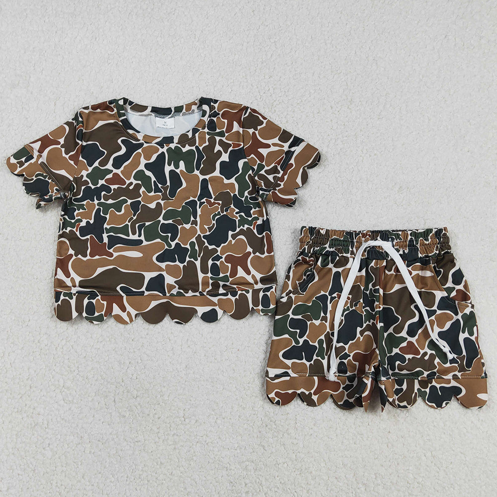 Baby Girls Clothes Southern Dark Brown Camo Top Scallop Shorts Clothes Sets GSSO3228