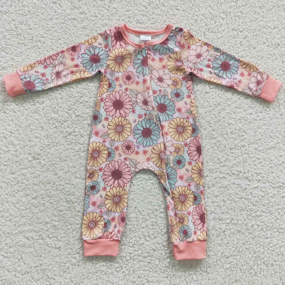 Infant Baby Girls Rompers Kids Flowers Zip Rompers LR0301