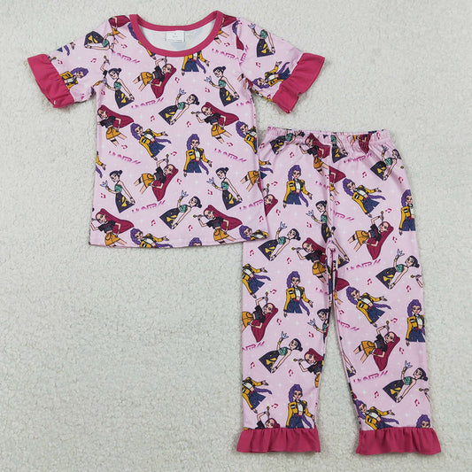 Baby Girls Pajamas Pink Demon Hunter Top Ruffle Pants Pajamas Sets GSPO2121 11.18