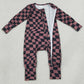 Baby Boys Rompers Brown Black Warped Checkerboard Print Fall Two Way Zip Convertible Rompers LR3115