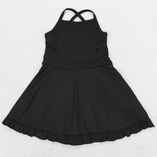 Baby Girls Swimsuits Black Knit Knee Length Active Wear Dresses S0446