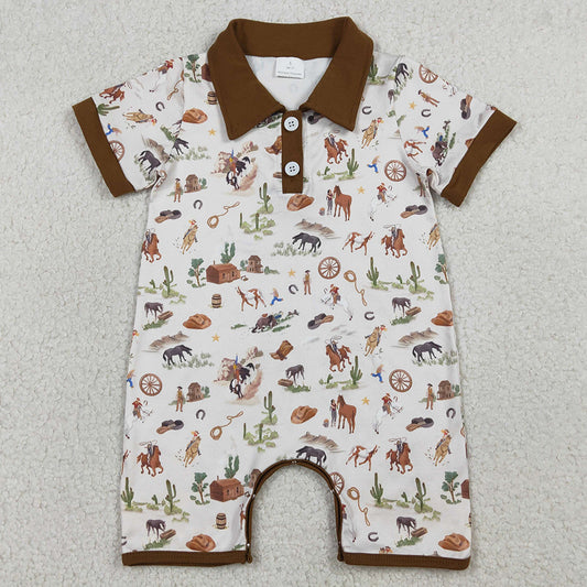 Baby Boys Rompers Button Horse Rodeos Cactus Western Short Rompers SR3882
