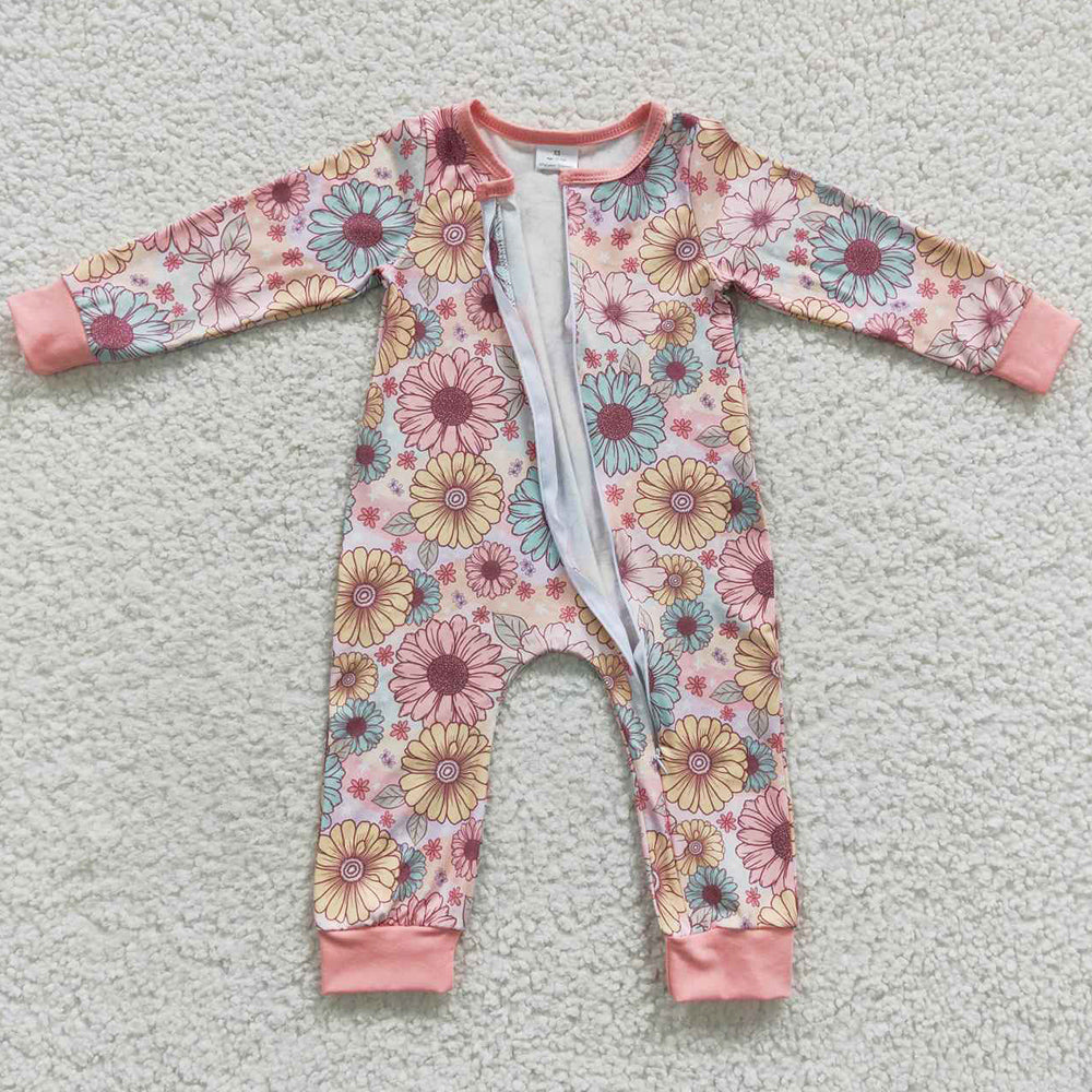 Infant Baby Girls Rompers Kids Flowers Zip Rompers LR0301