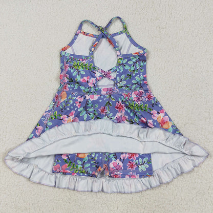 Baby Girls Dress Purple Strap Floral Yoga Ruffle Knee Length Dresses GSD2279 6.5