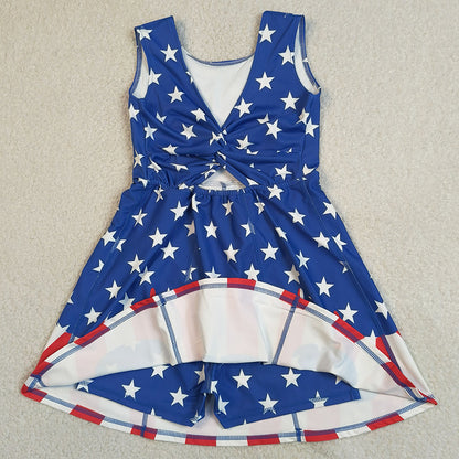 Baby Girls Clothes Stars Stripe Yoga Active Short 4th of July Knee Length Dress GSD3813