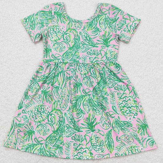 Baby Girls Dress Green Leaves Short Sleeve Knee Length Dresses GSD1113