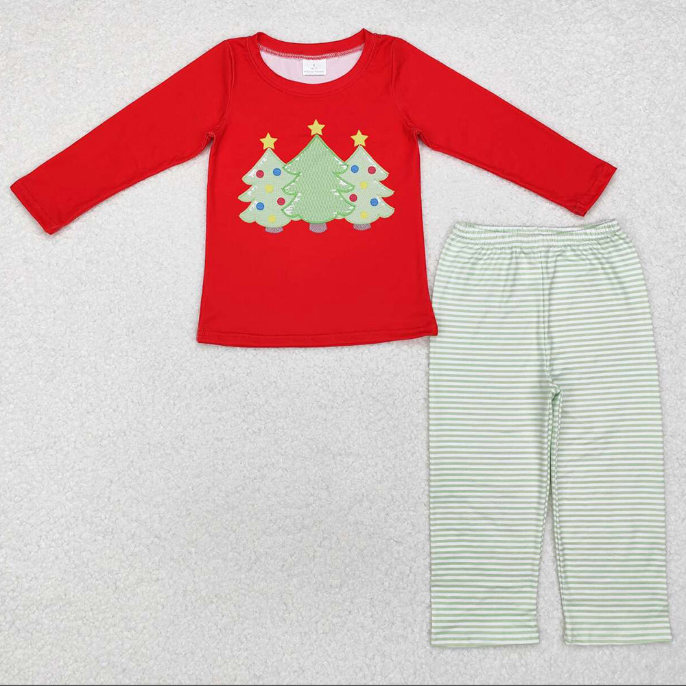 Baby Boys Clothes Red Christmas Tree Top Checkered Pants Clothes Sets BLP0773