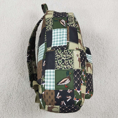 Baby Kids Green Brown Ducks Deer Camo Checked Hunting School Backpack Bags BA0199