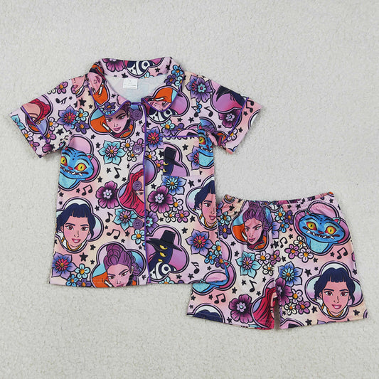 Baby Girls Pajamas Flowers Cartoon Girls Button Pocket Top Shorts Pajamas Sets GSSO2753 12.2