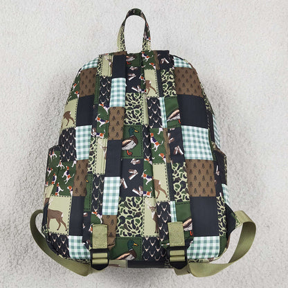 Baby Kids Green Brown Ducks Deer Camo Checked Hunting School Backpack Bags BA0199