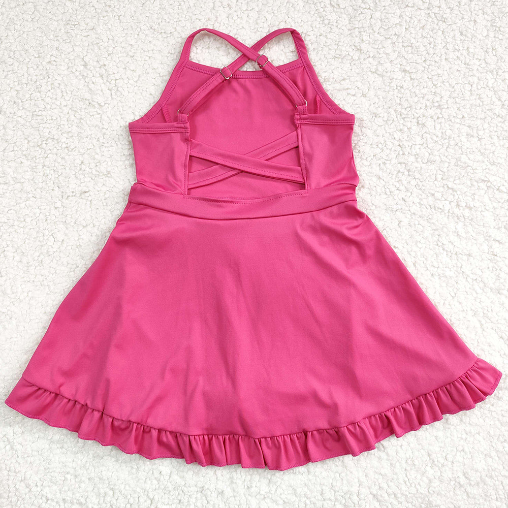 Baby Girls Swimsuits Hotpink Knit Knee Length Dresses S0440