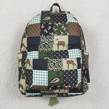 Baby Kids Green Brown Ducks Deer Camo Checked Hunting School Backpack Bags BA0199