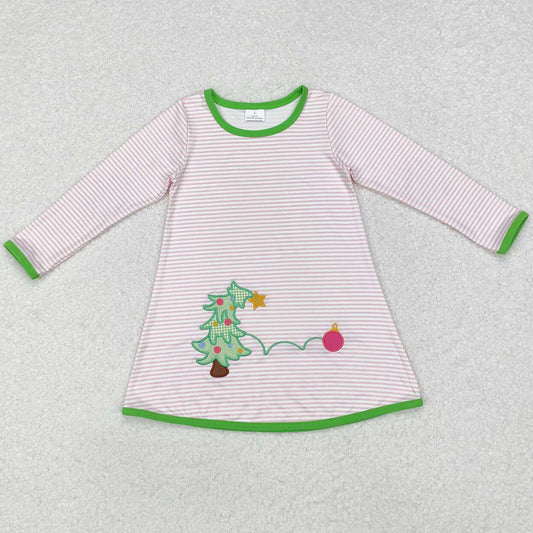 Baby Girls Dress Christmas Pink Stripes Tree Knee Length Dresse GLD0704