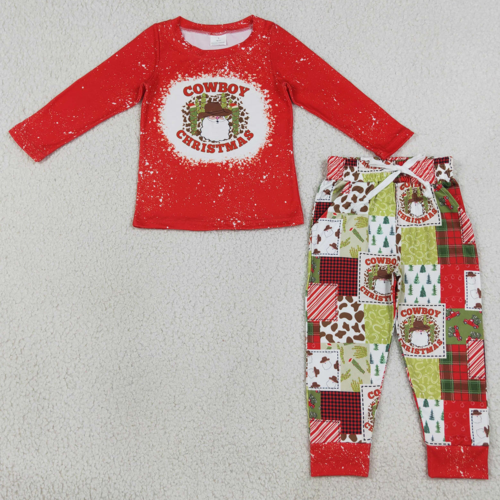 Baby Boys Clothes Cowboy Christmas Red Tops Pants Clothes Sets BLP0375